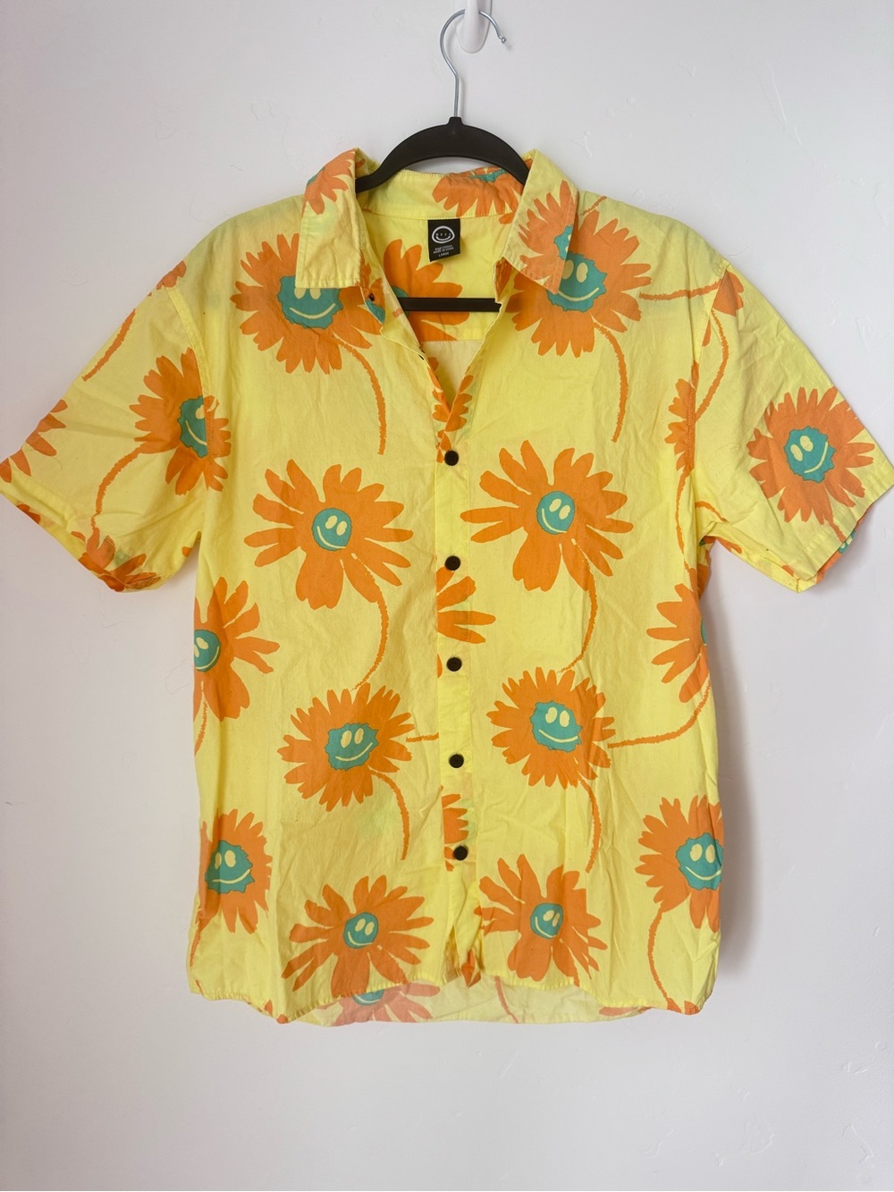 Neff Psychedelic Smiley Sunflower Hawaiian Button Up Short Sleeve Camp Shirt L